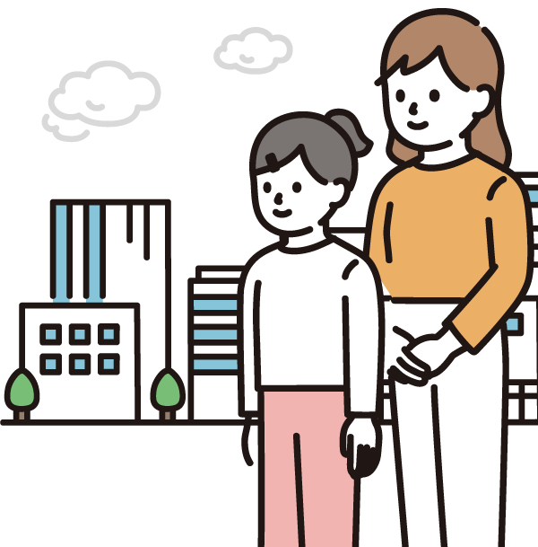 外出する利用者とヘルパーのイラスト